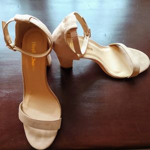 Women's Nude  Suede 4" Chunky Strap Heel